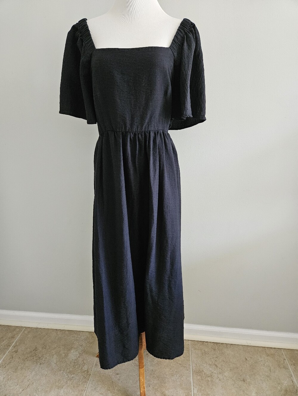 a . new day | Square Neck Black Dress with Flutter Sleeves